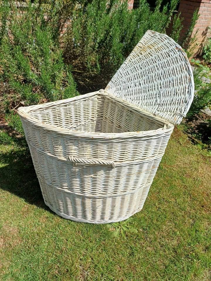 Grand panier à linge d'angle en osier vintage, Enlèvement ou Envoi, Utilisé, Osier, Panier