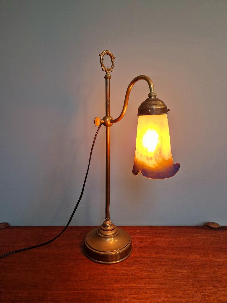 Lampe de bureau Art Déco en laiton, Frères Muller, 1920, Enlèvement ou Envoi