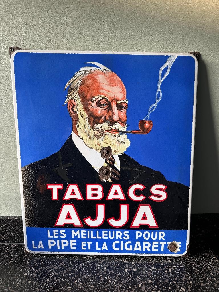 Stokoud emaille AJJA bord. 56,5 x 66,5 cm. 1935., Verzamelen, Ophalen of Verzenden, Gebruikt, Reclamebord