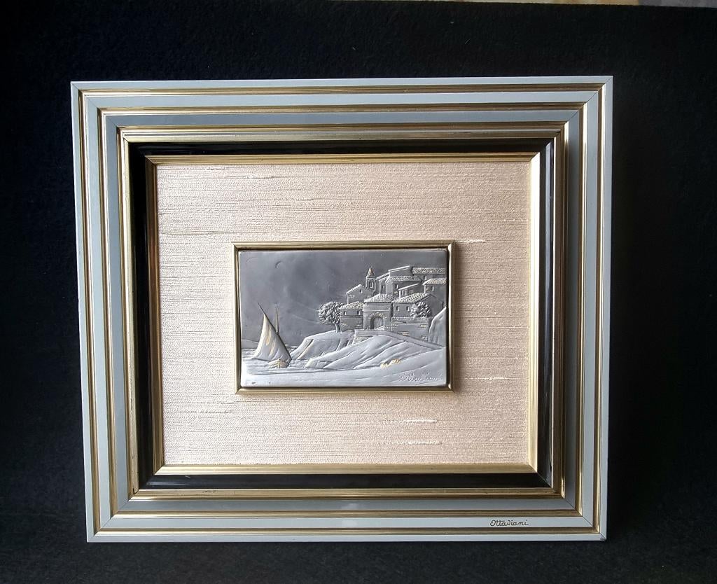 Panneau en relief en argent massif 925, Italie,1970-80, Verzenden