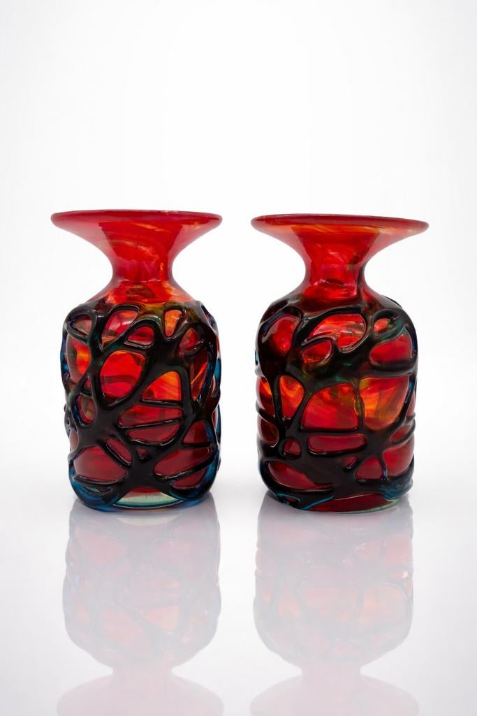 Vases verre art Mdina (Murano) brutalist rouge bleu, Enlèvement ou Envoi