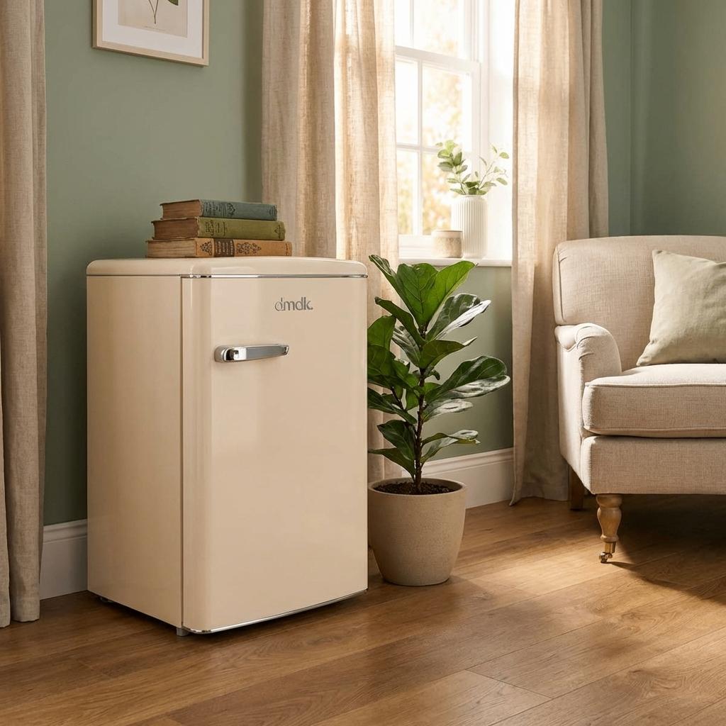 Dmdk DKC1 Tafelmodel Retro koelkast creme energiezuinig, 85 tot 120 cm, 100 tot 150 liter, Nieuw, Ophalen of Verzenden
