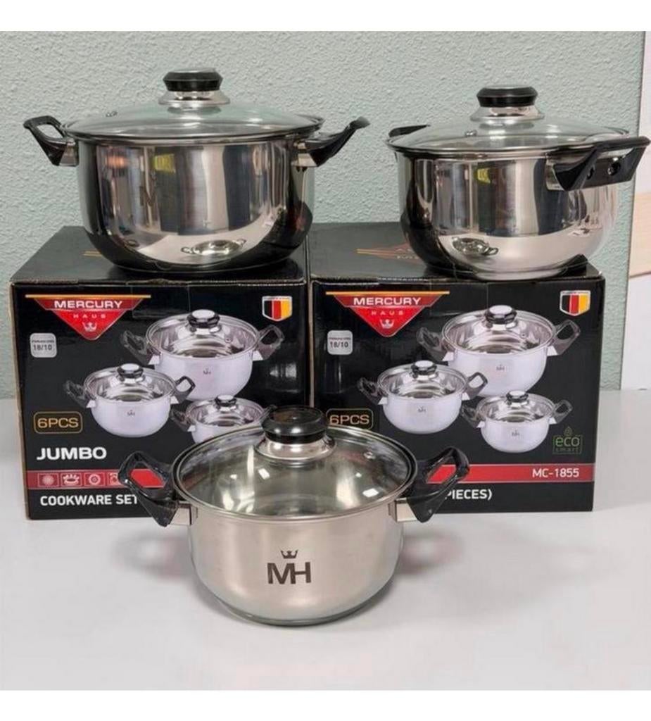 NIEUW - Mercury Haus Jumbo 6-delige pannenset MC-1855 pannen, Inox, Keramische plaat, Nieuw, Pannenset