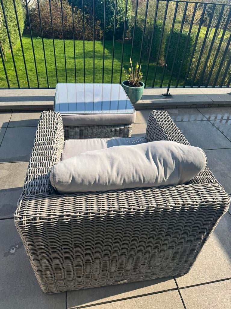 BRISTOL - Loungezetel met bijzettafel grijs, Tuin en Terras, Tuinsets en Loungesets, Gebruikt, Rotan, Bijzettafel, Loungeset