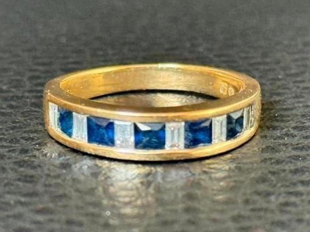 18 karaat gouden ring natuurlijke diamant en saffier 1.75ct!, Bijoux, Sacs & Beauté, Bagues, 18 à 19, Or, Jaune, Enlèvement ou Envoi