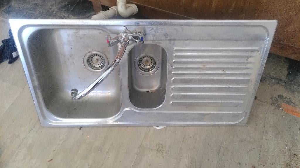 Dubbele spoelbak RVS met mengkraan, Huis en Inrichting, Ophalen, Gebruikt, 50 tot 100 cm, Minder dan 100 cm