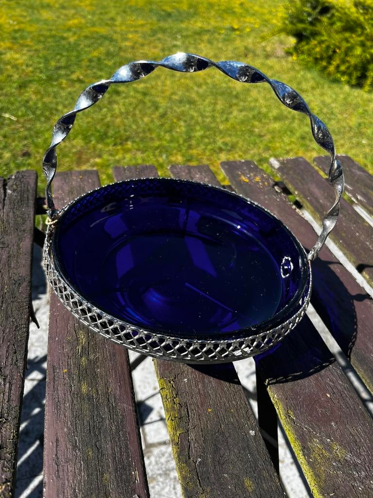 Serveer schaal in blauw glas, Antiek en Kunst, Ophalen