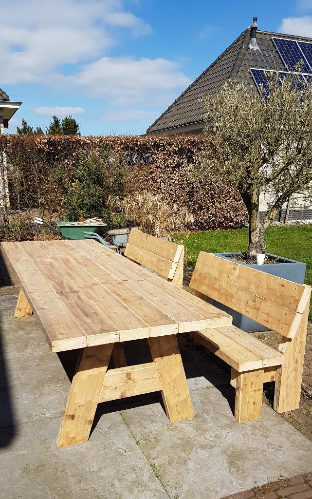 Grote picknicktafel tuintafel balken sloophout of hardhout., Jardin & Terrasse, Tables de pique-nique, Enlèvement ou Envoi, Neuf