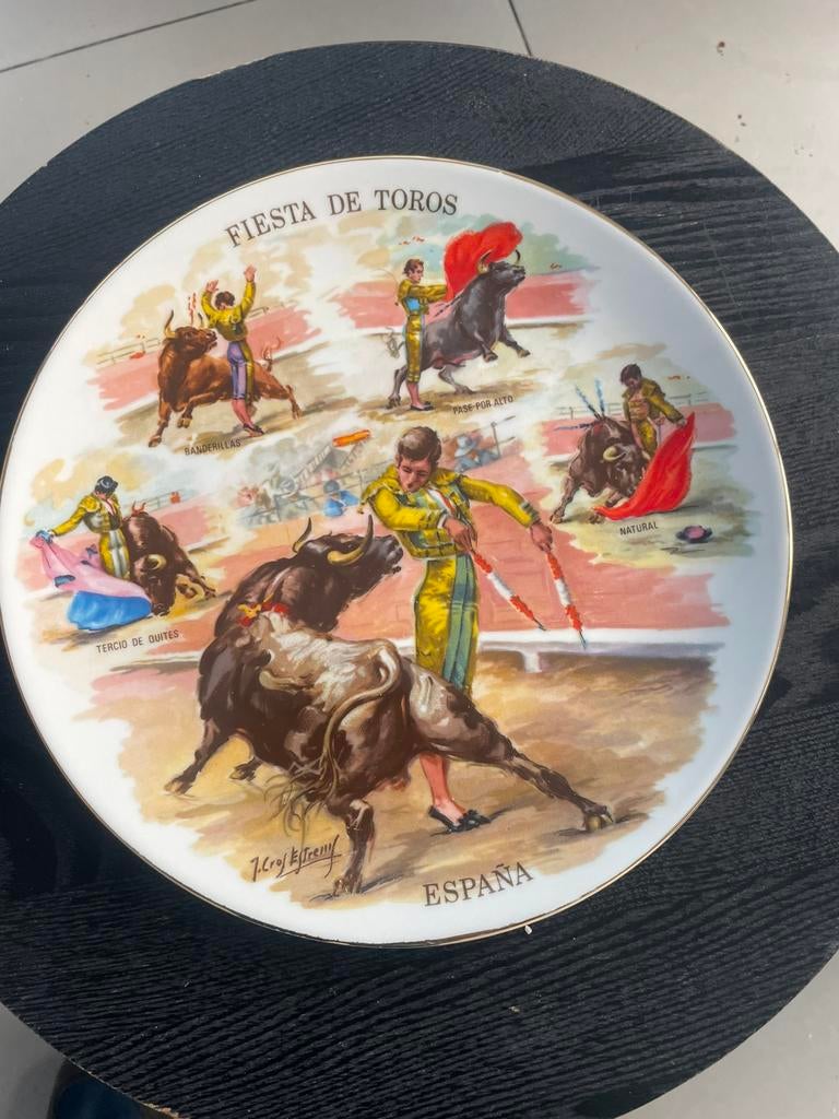 Vintage Spaans Porseleinen Wandbord - Fiesta de Toros, Ophalen of Verzenden