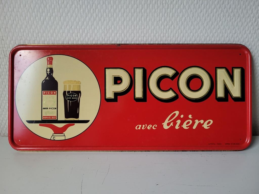 plaque publicitaire lithographie Picon Bière/Vintage 1960, Collections, Marques & Objets publicitaires, Envoi, Comme neuf, Panneau publicitaire