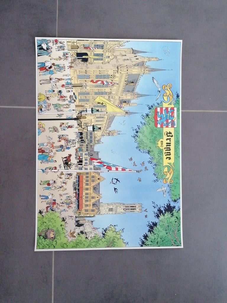 Prent Brugge 1987, Jett Broeckx. 41,5 x 59,5 cm. Belfort, Antiek en Kunst, Kunst | Tekeningen en Fotografie, Ophalen of Verzenden