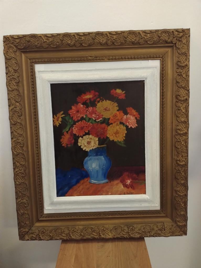 Peinture de fleurs + château d'Havré à l'arrière, Antiquités & Art, Enlèvement