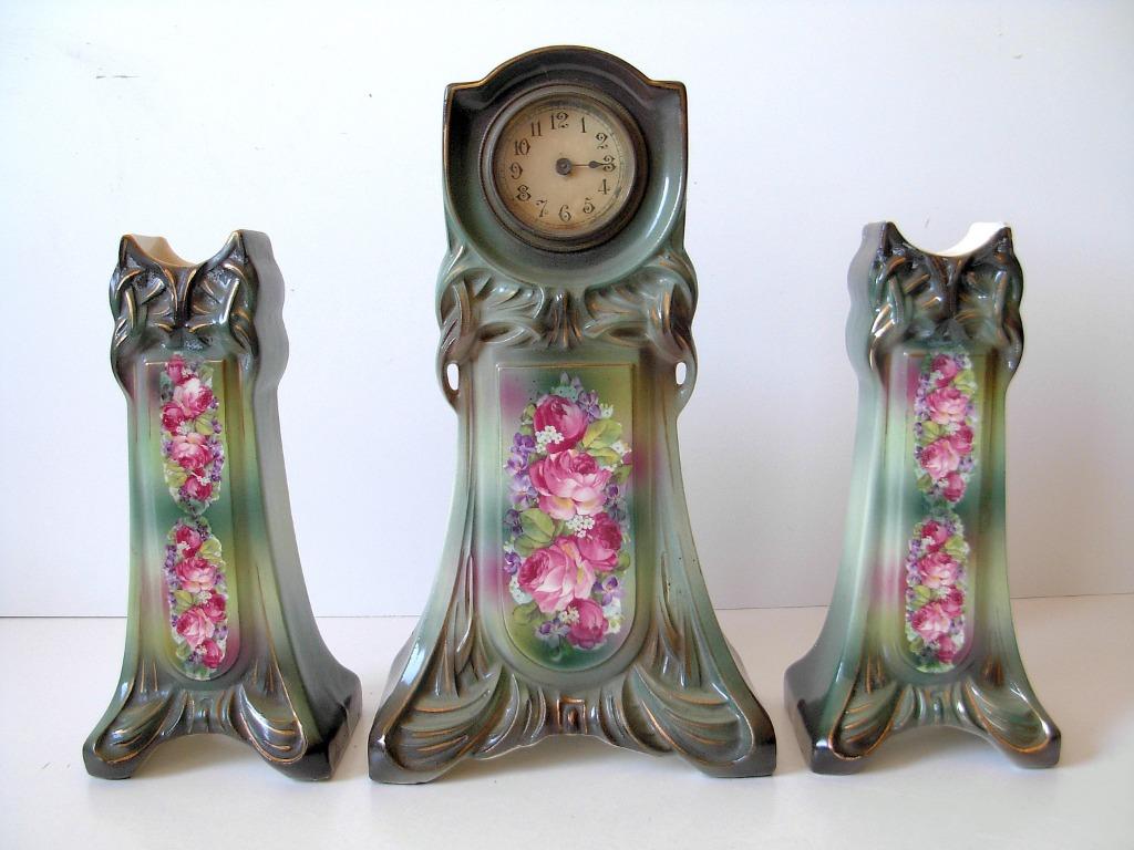 Art Nouveau schouwgarnituur met klok, Ophalen of Verzenden