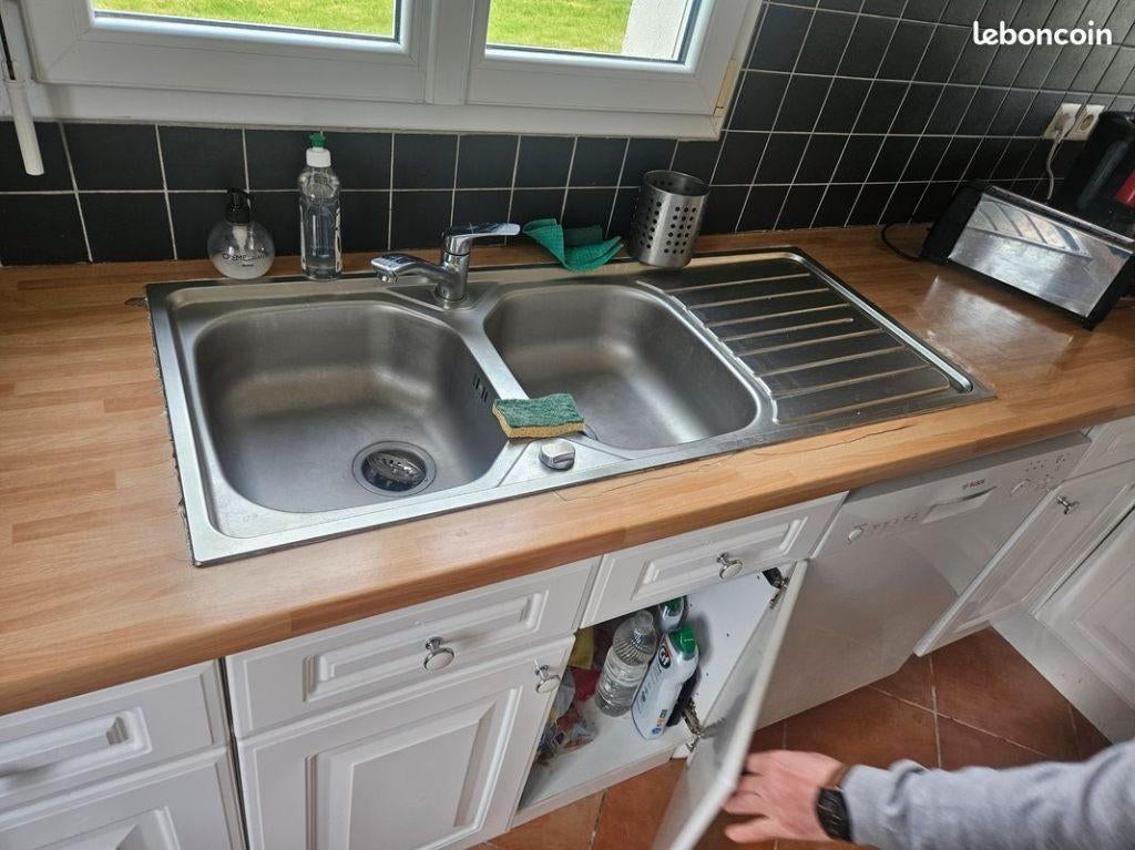Evier double en inox, Bricolage & Construction, Enlèvement, Utilisé