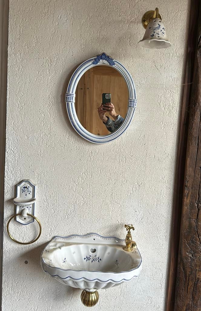 Authentieke Franse wastafelset – HERBEAU (volledige set), Huis en Inrichting, Badkamer | Badkamermeubels, Ophalen, Zo goed als nieuw