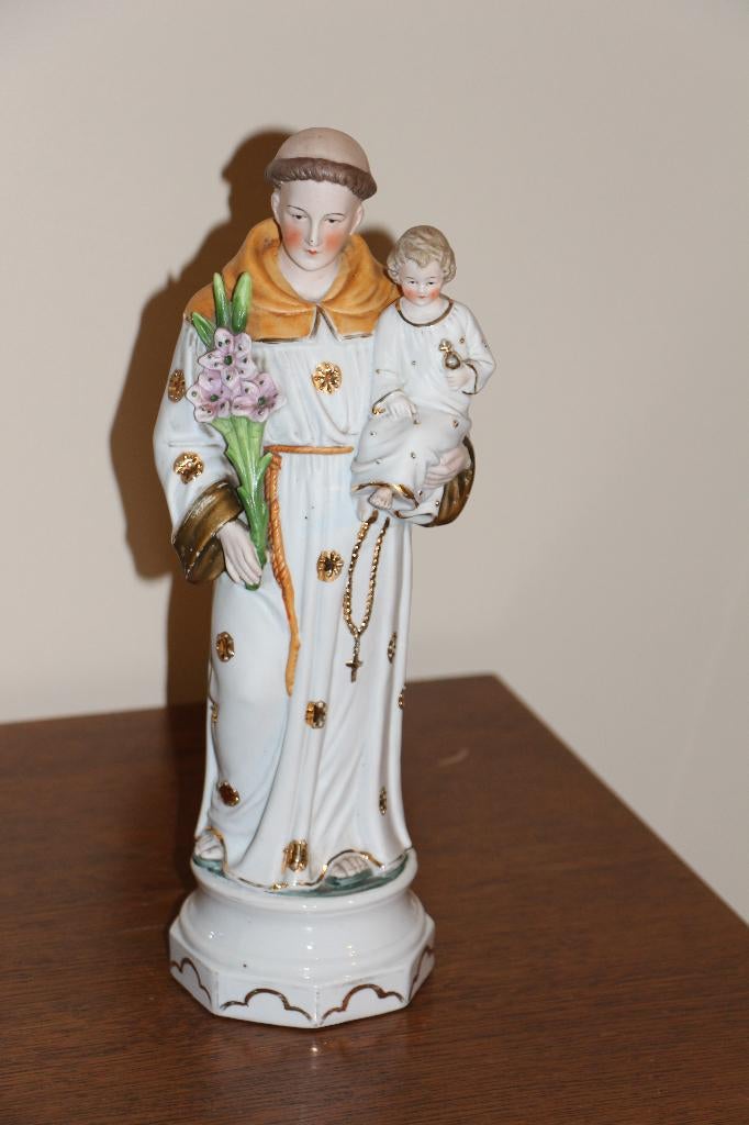 Biscuit porselein beeld Sint Antonius met kind, Ophalen