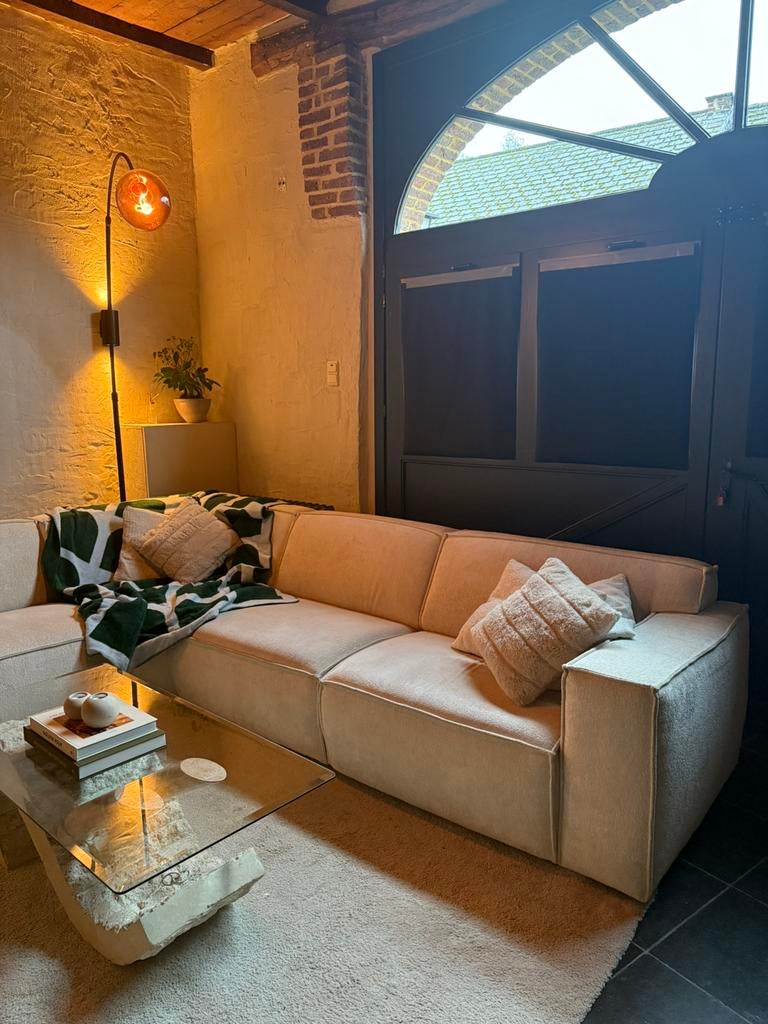 Designzetel in zachte bouclé-/veloursachtige stof in ecru, Ophalen, Zo goed als nieuw, Stof, Modern organisch / cosy modern