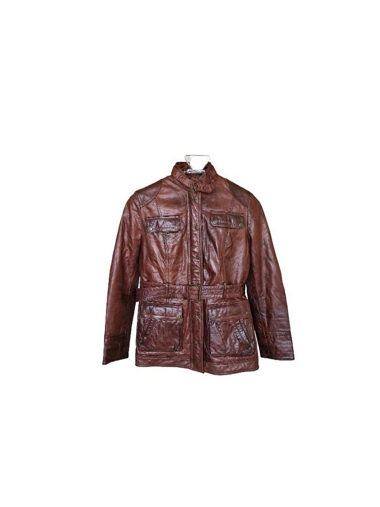Veste en cuir marron pour femme marque Massimo Dutti, Taille 42/44 (L), Brun, Porté, Manteau