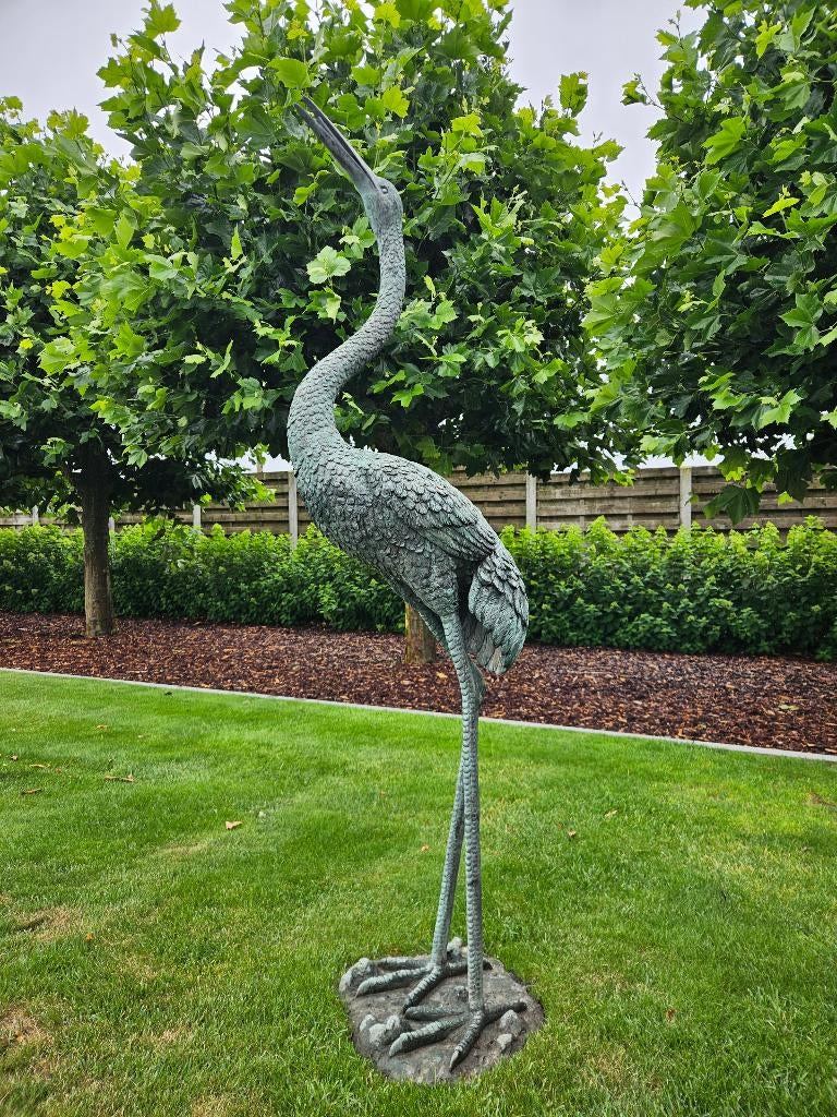 BRONZEN GROTE KRAANVOGEL MET VOETPLAAT AAN SPOT/ BODEMPRIJS!, Ophalen of Verzenden, Zo goed als nieuw, Overige materialen, Dierenbeeld