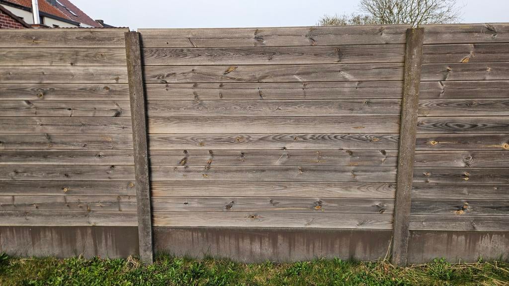 Betonromp afsluiting antraciet grenen planken, Ophalen, Gebruikt