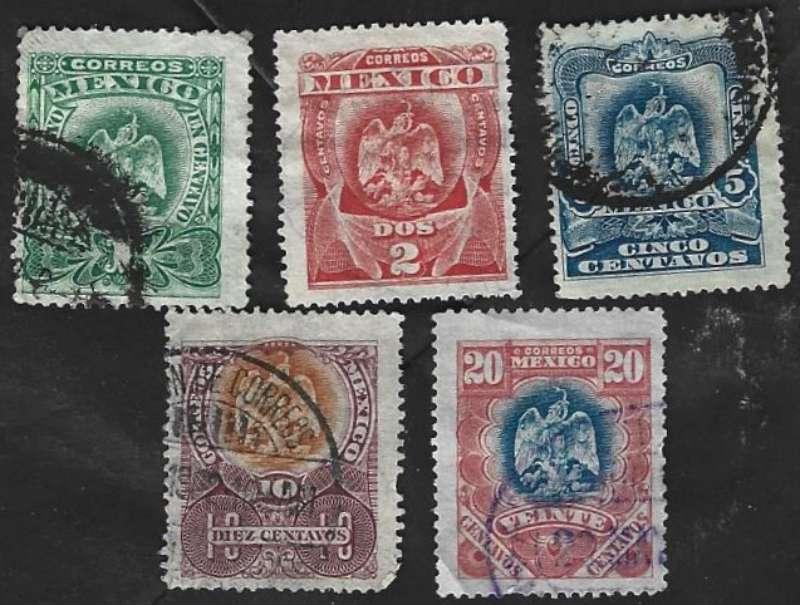 5 Postzegels Mexico 1899 Diverse onderwerpen, Ophalen of Verzenden, Gestempeld, Midden-Amerika