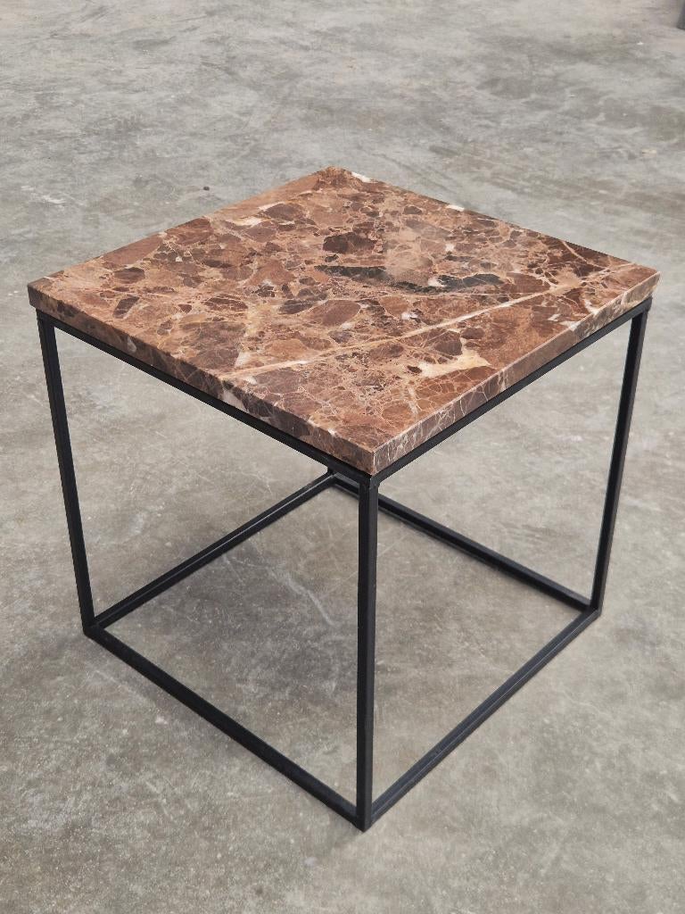 Bijzettafeltje met marmer blad Emerador, Huis en Inrichting, Ophalen, Minder dan 55 cm, Zo goed als nieuw, Rechthoekig