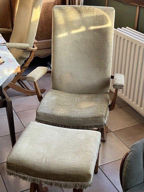 4 fauteuils + 2 repose pieds, Maison & Meubles, Fauteuils, Utilisé, Bois, Tissus, Enlèvement