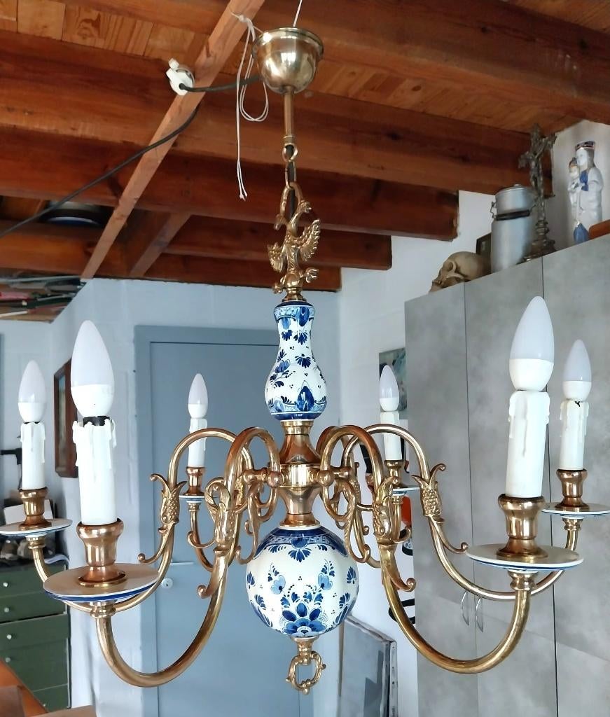 Lustre ancien en porcelaine Delft, Ophalen, Zo goed als nieuw