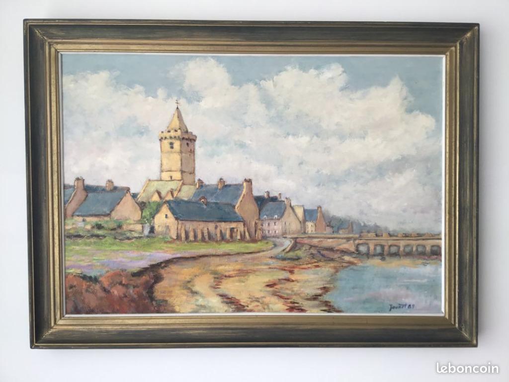 Peinture à l’huile le havre de Portbail en Cotentin, Antiquités & Art, Art | Peinture | Classique, Enlèvement ou Envoi