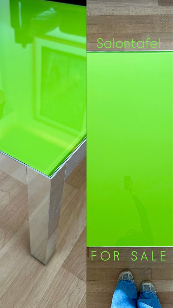 Fel groene Salontafel MDF Italia, Huis en Inrichting, Ophalen, Gebruikt, Vierkant, Glas