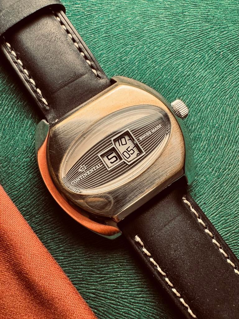 Montre Jump Hour vintage  affichage digital méca à réviser, Enlèvement ou Envoi, Acier, Cuir