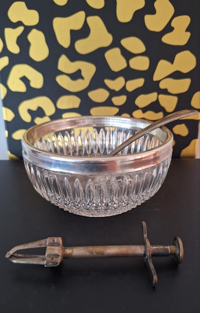 Mooie vintage suikerpot zilveren lepel suikerklontjestang, Antiek en Kunst, Ophalen