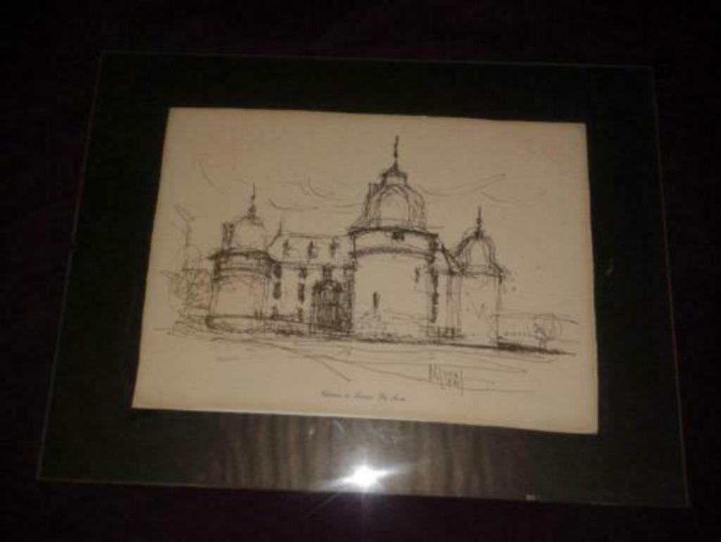 Peinture encre de chine dans cadre - Chateau Lavaux Ste Anne, Antiquités & Art, Enlèvement ou Envoi