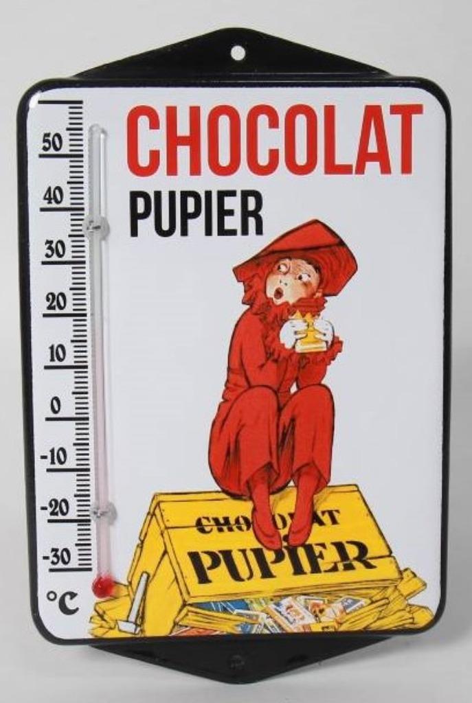 Chocolat pupier emaillen reclame thermometer retro cadeau, Verzamelen, Ophalen of Verzenden, Zo goed als nieuw, Gebruiksvoorwerp