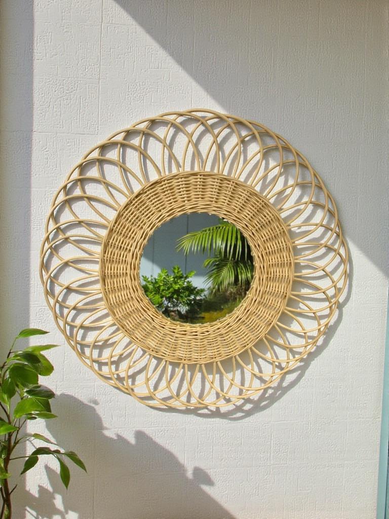 Miroir mural bohème rond/miroir en osier, Enlèvement ou Envoi