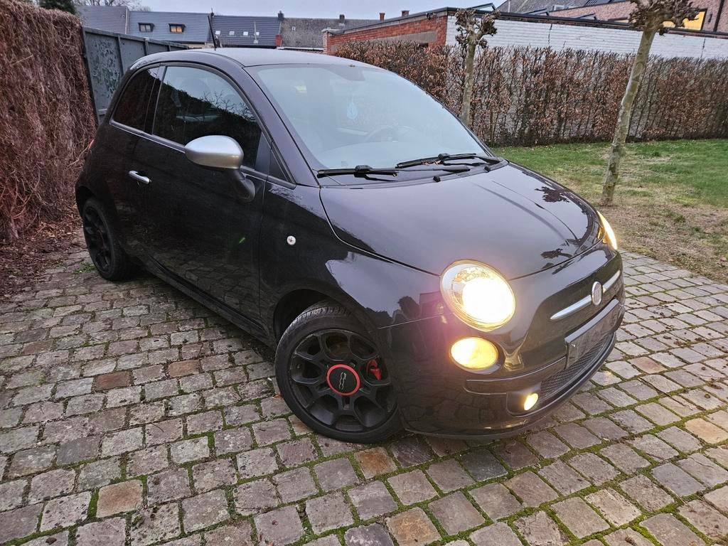 Fiat 500 benzine blackjack, klaar om in te schrijven. LEZ ok, Voorwielaandrijving, 4 cilinders, Leder en Stof, Zwart