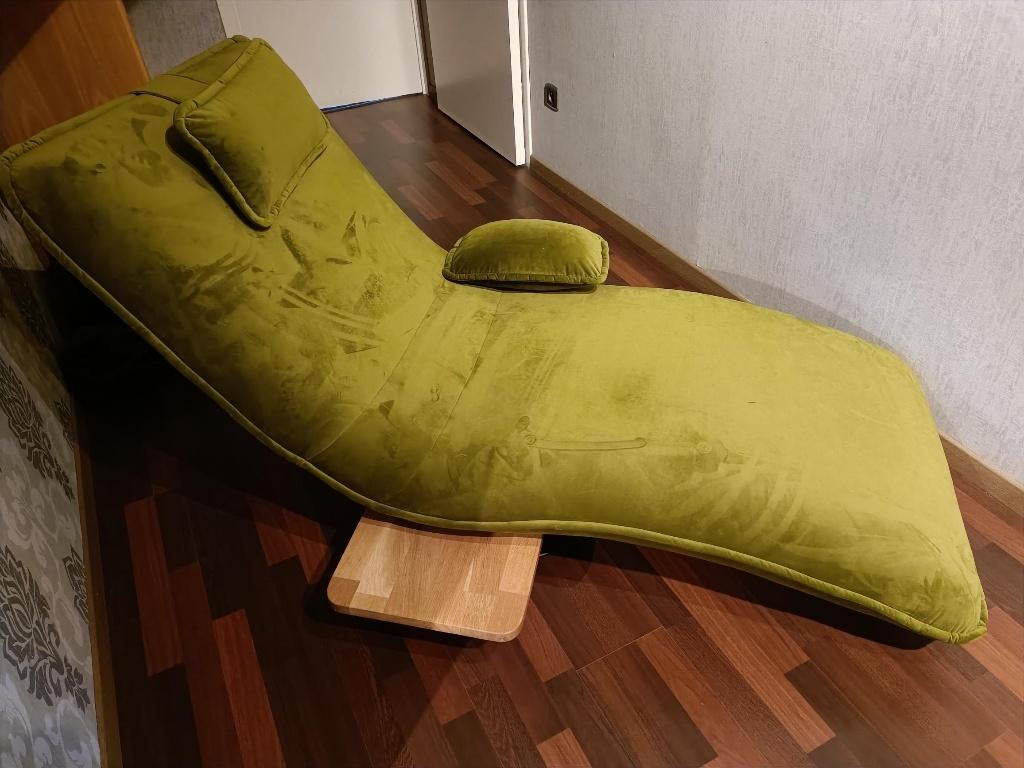 Vintage groene suede ligzetel, 150 cm ou plus, Moins de 150 cm, Vintage, Une personne