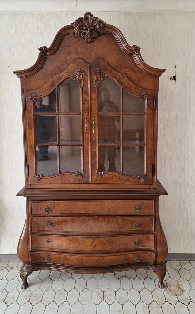 Vitrine Hollandaise en ronce de Noyer Louis Philippe, Antiquités & Art, Enlèvement