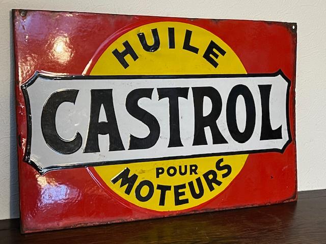 Ancienne plaque émaillée double face  l'huile moteur Castrol, Enlèvement