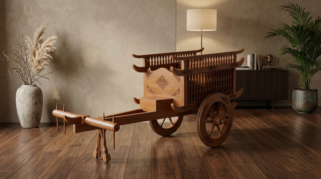 Unieke Thaise Ossekar – Lanna stijl – Massieve Teak, Ophalen, Teakhout, 50 tot 100 cm, Zo goed als nieuw