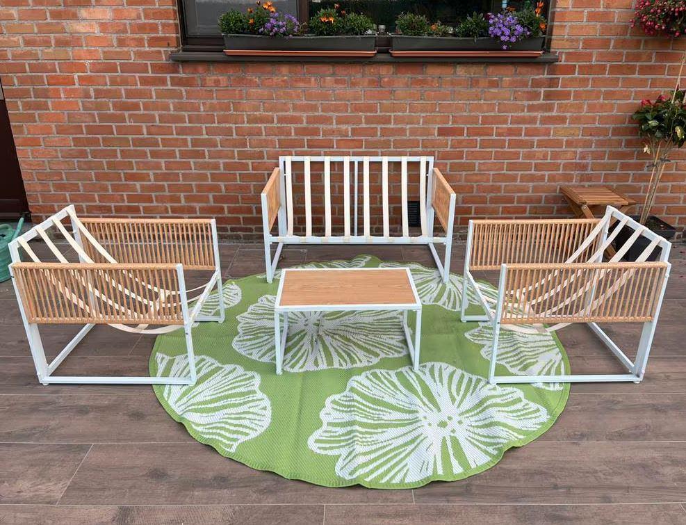 4-zits Nieuwe tuinset van wit staal en rotan, Ophalen, Rotan, Bank, Tuinset