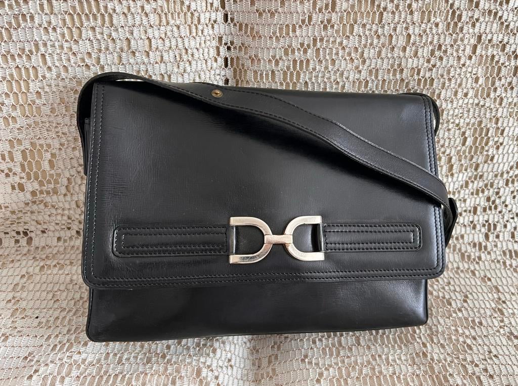 Sac DELVAUX vintage cuir noir impeccable, Enlèvement ou Envoi, Comme neuf, Noir, Cuir