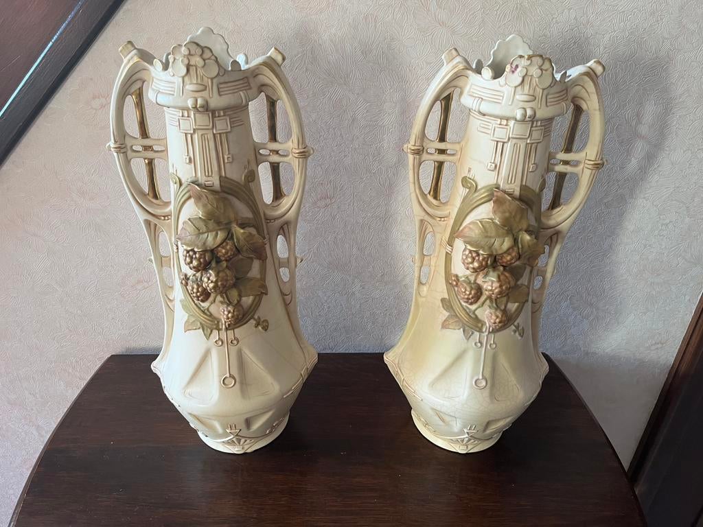 Paire de vases anciens Royal Dux — Art Nouveau — Bohême, Antiquités & Art, Enlèvement