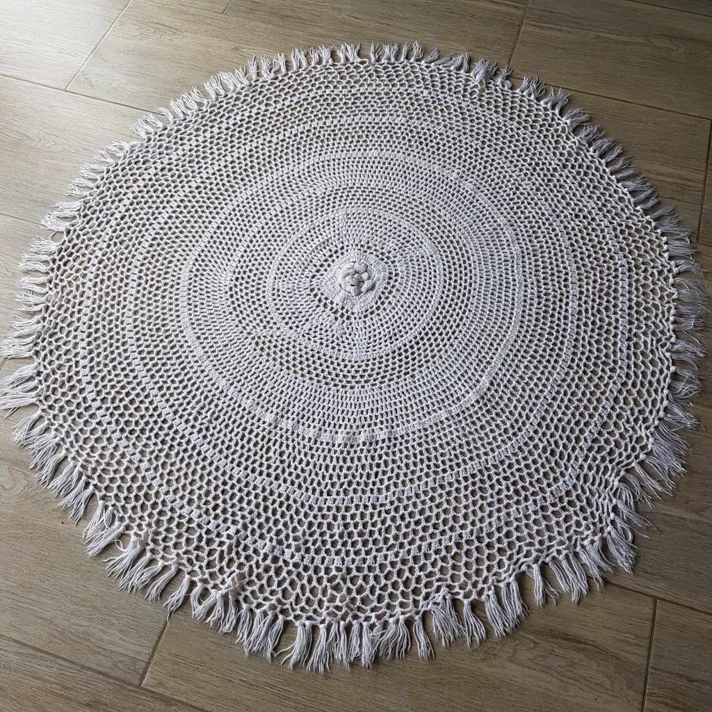 Nappe blanche au crochet ronde, Maison & Meubles, Nappes, Enlèvement, Comme neuf