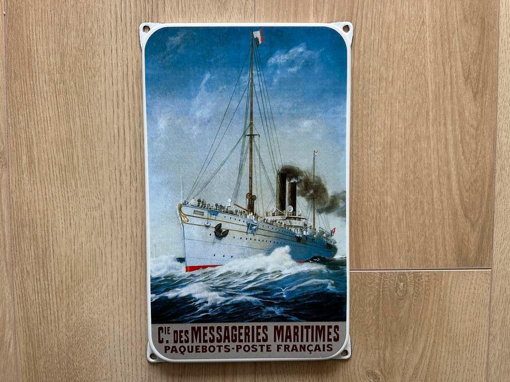 Emaille Reclame bord Messageries Maritimes - Poste Francais, Ophalen of Verzenden, Zo goed als nieuw, Reclamebord