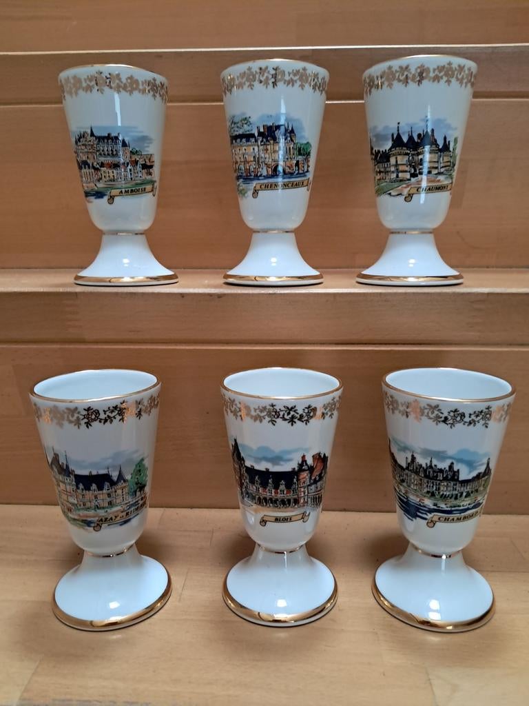 Set van 6 porseleinen  mazagran uit de Loire streek, Ophalen of Verzenden