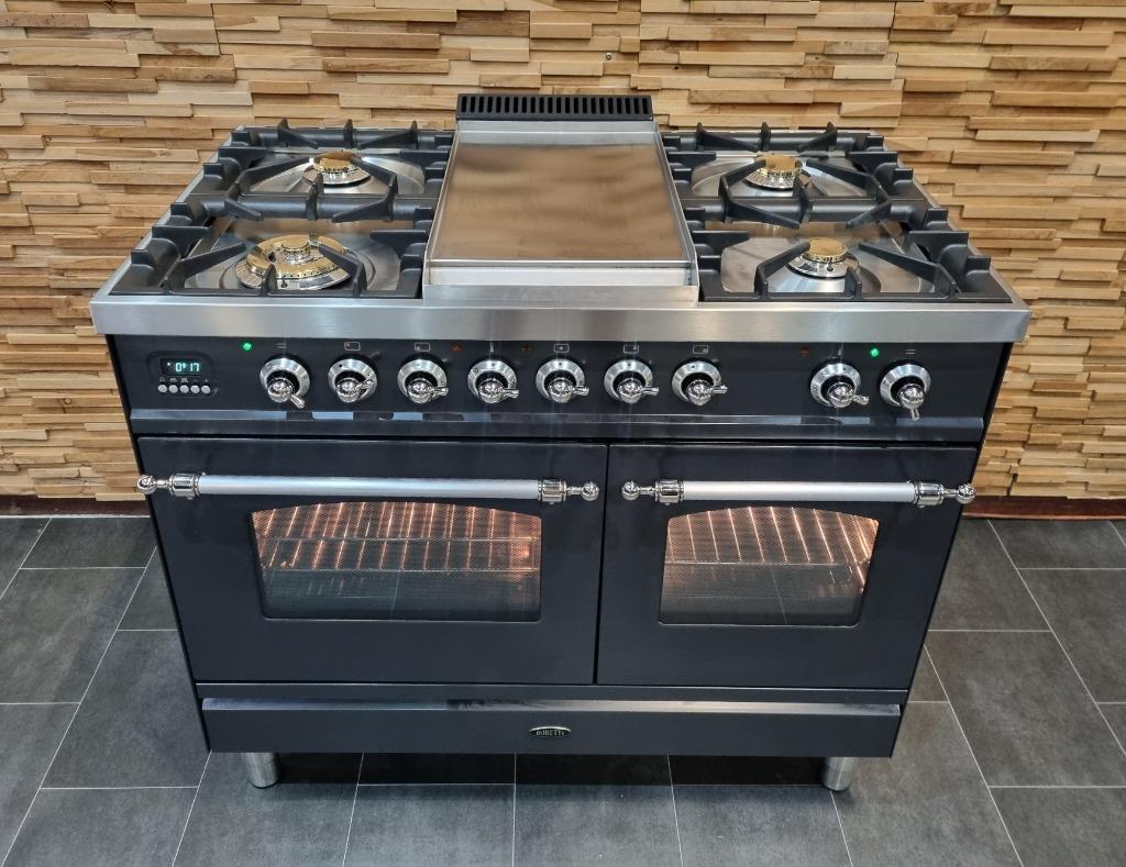 🔥Luxe Fornuis Boretti 100 cm antraciet + rvs 5 pits Frytop, Elektronische apparatuur, Fornuizen, 60 cm of meer, Ophalen of Verzenden