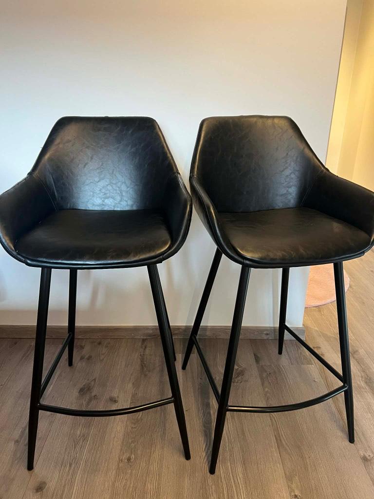 2 zwarte barkrukken, Ophalen, Gebruikt, Leer