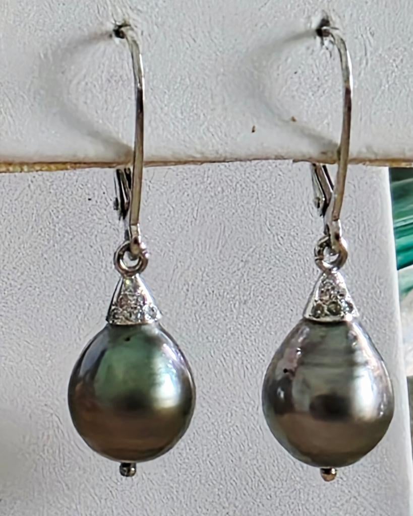 Gouden oorhangers met Barok Tahiti parels en diamanten, Bijoux, Sacs & Beauté, Boucles d'oreilles, Neuf, Enlèvement ou Envoi, Or