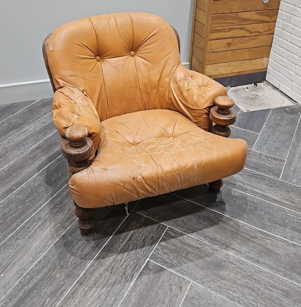 Fauteuil en cuir orange à vendre, Maison & Meubles, Fauteuils, Moins de 75 cm, Vintage, Enlèvement, Utilisé